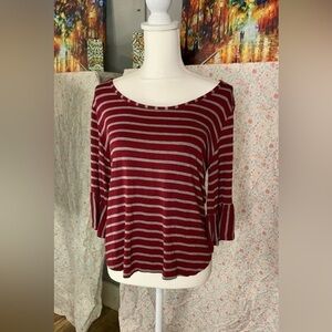 Maroon and Gray striped long shirt with 3/4 bell sleeves. Size medium